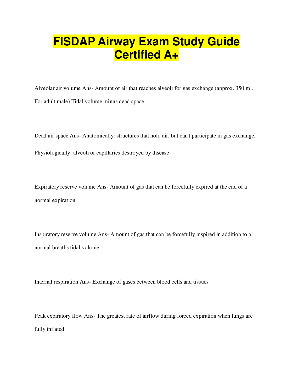 Preview image for FISDAP Airway Exam Study Guide Certified A+